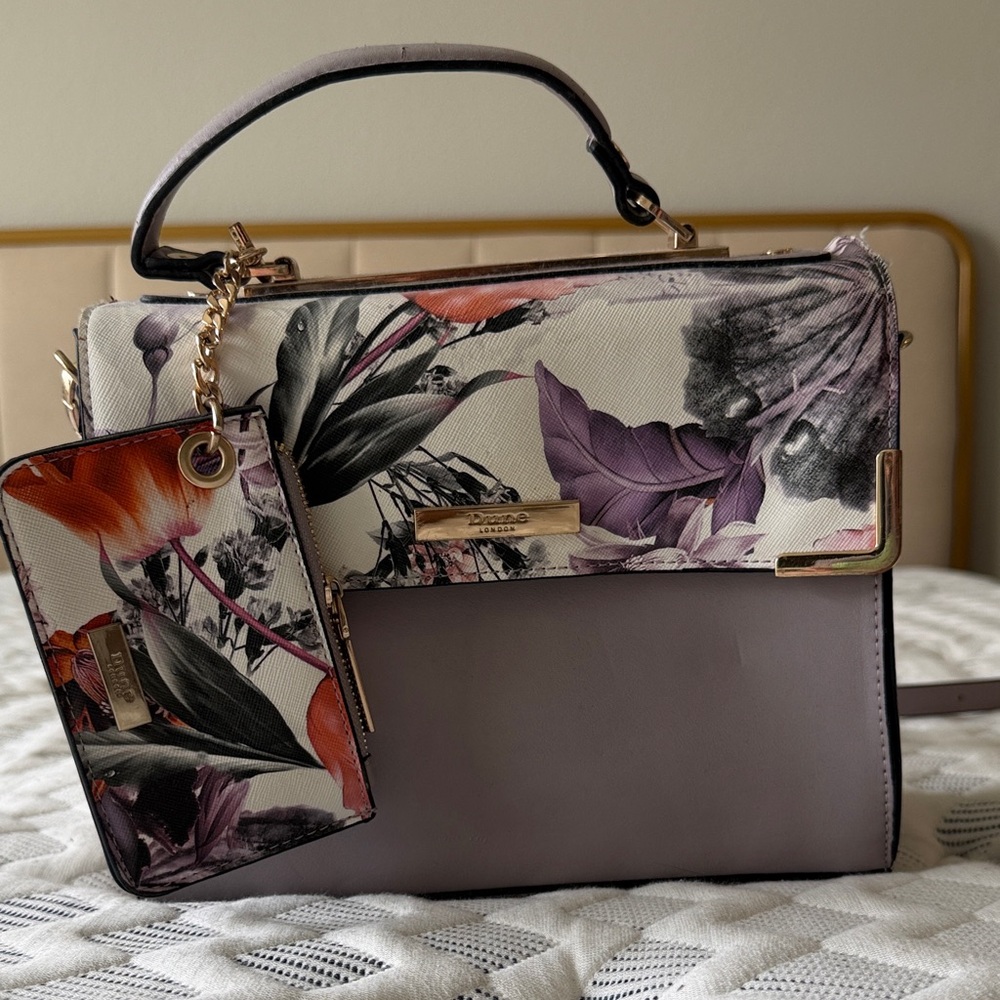 Dune London Purple and Gray Floral Satchel